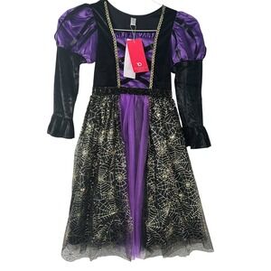 Kids‎ Witch Costume Halloween Dress with Spiderwebs - Purple and Black